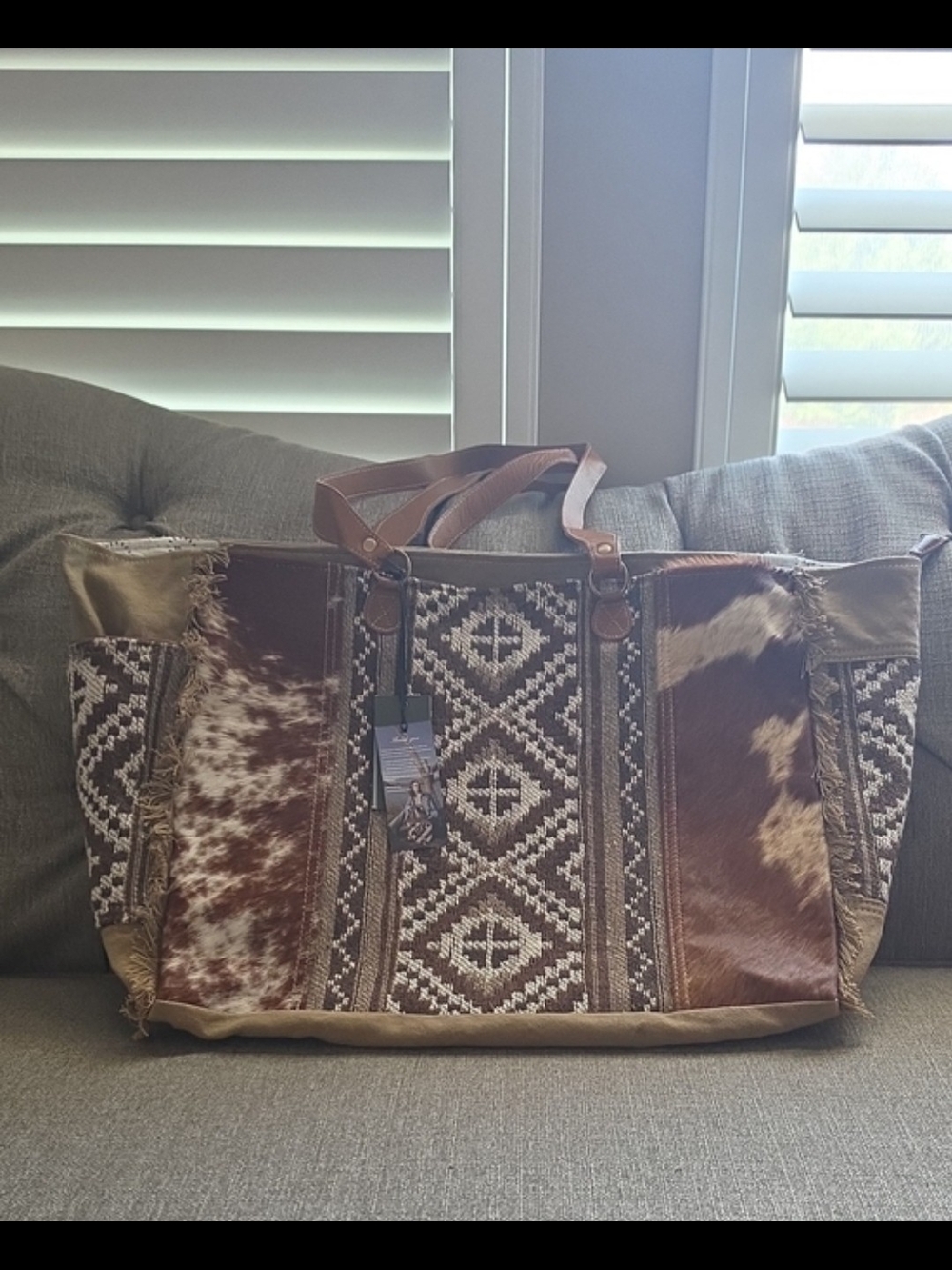 Myra Bag Brown and White Leather & Cowhide Tote